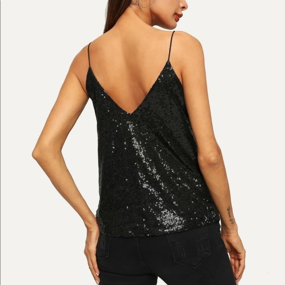 Sequin cami tank top black glamorous trendy - Picture 3 of 5